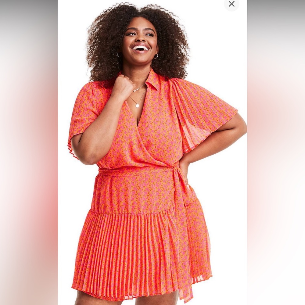 Floral Flutter Sleeve Pleated Wrap Dress - ALEXIS for Target Orange 1X